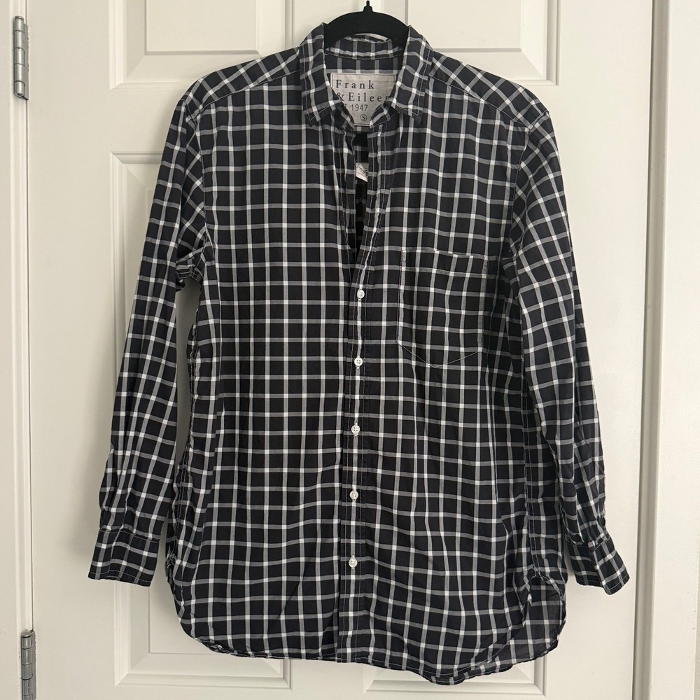 Frank & Eileen Joedy Shirt Size S Black White Windowpane Plaid Cotton Button Up